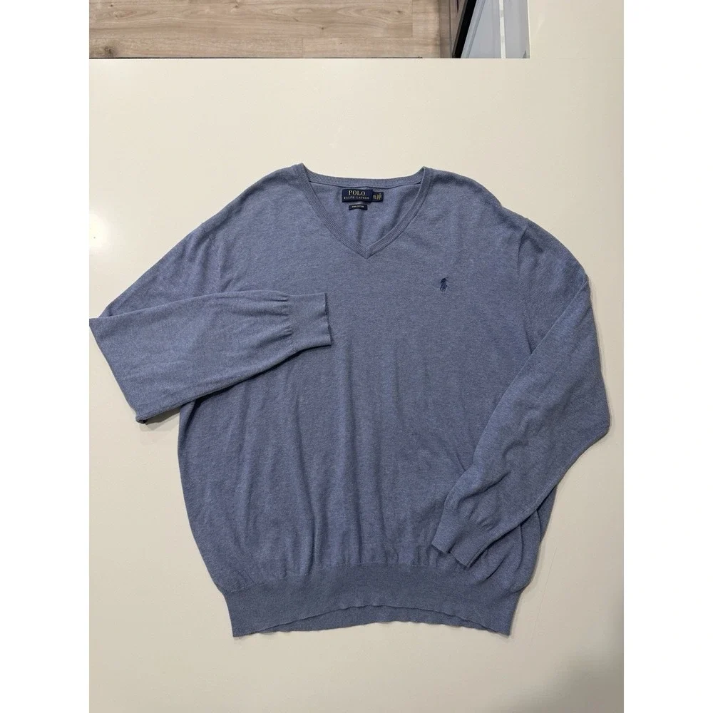 Polo Ralph Lauren Pima Cotton V-Neck Sweater Blue Mens XXL Pullover